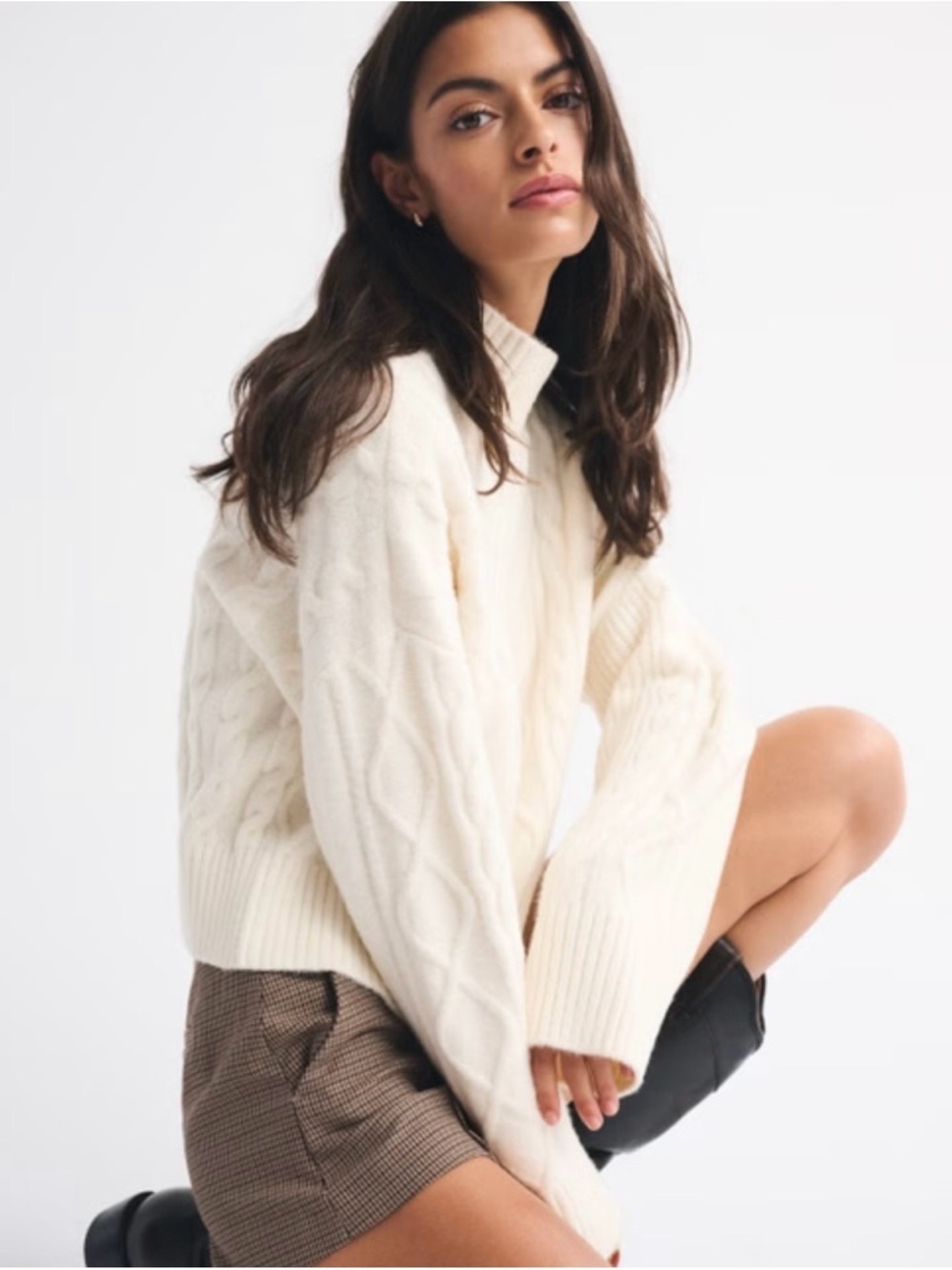 Abercrombie & Fitch Cream White Mock Neck Cable Knit Sweater XS